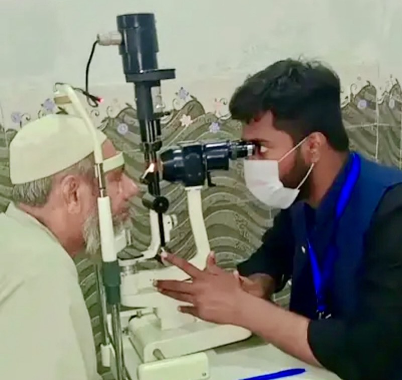 An eye examination at a free medical camp